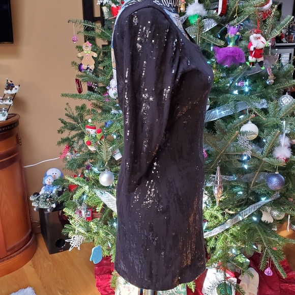 BLACK SEQUIN 3/4 SLEEVE BODYCON DRESS! - Picture 2 of 8